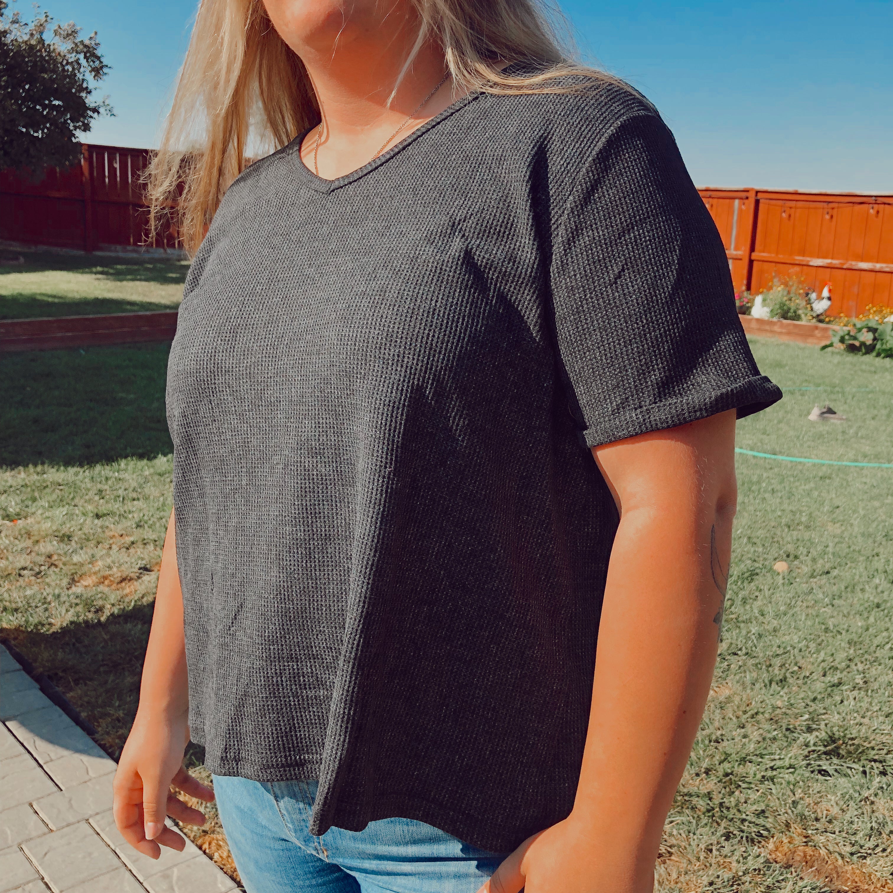 Black high-low cuffed tee