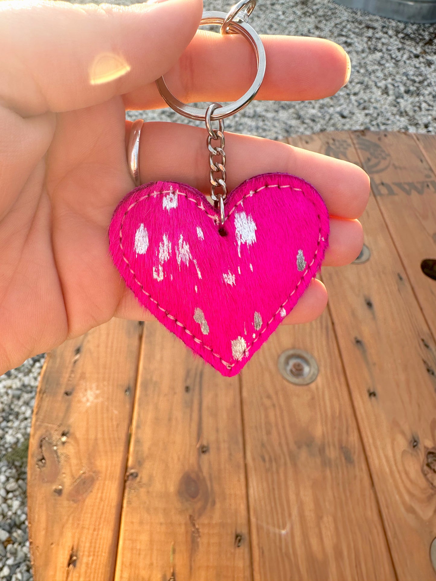 Pink Cowhide Keychain